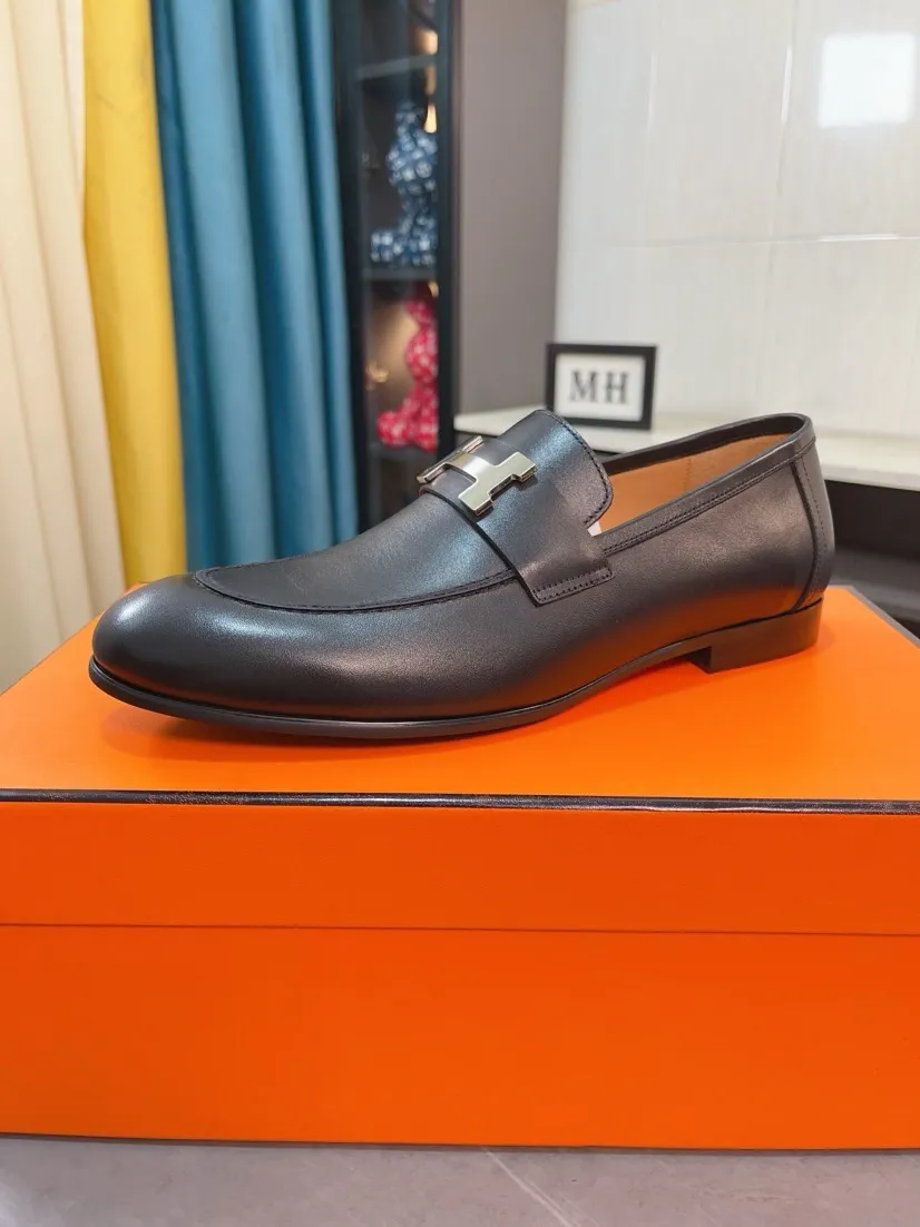 Men's shoes 💰560🌹🌹Niuli "HERMES" Hermès business leather shoes, original factory configuration, original imported cowhide upper + luxury hardware logo + fully imported original customized cowhide lining, sole: rubber wear-resistant outsole, difficult craftsmanship, original factory follow-up goods, 🔍🔍high quality code number: 38-44 45 can be customized